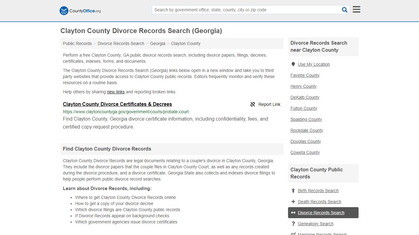 Clayton County Divorce Records Search (Georgia) - County Office