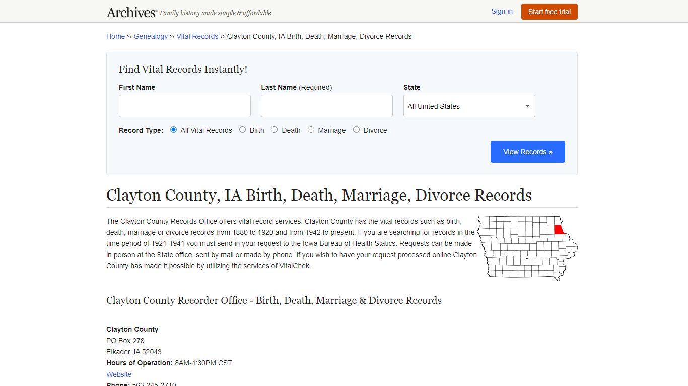 Clayton County, IA Birth, Death, Marriage, Divorce Records - Archives.com