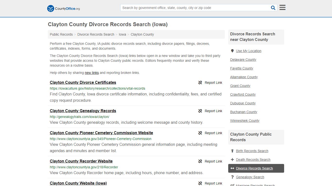Clayton County Divorce Records Search (Iowa) - County Office