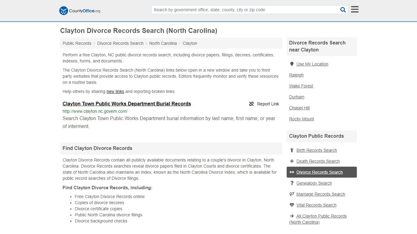 Clayton Divorce Records Search (North Carolina) - County Office